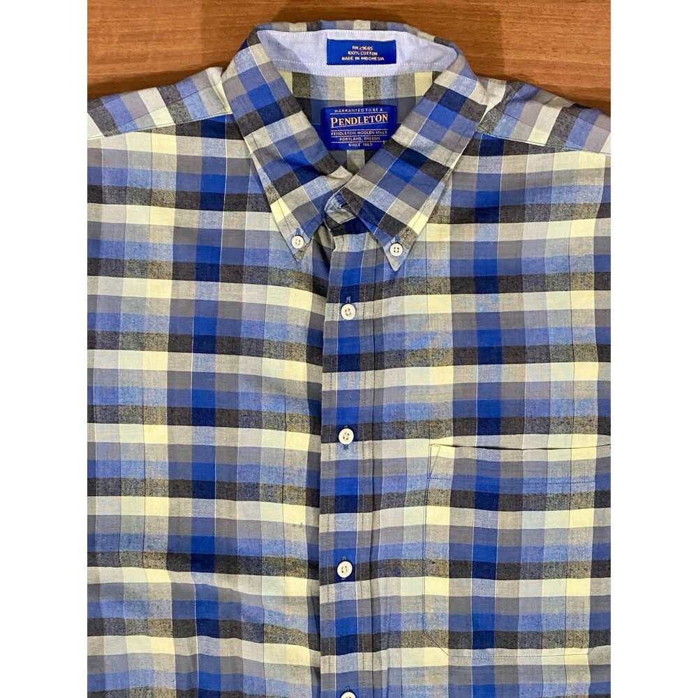 Pendleton Shirt Mens Large Short Sleeve Soft Cotton Plaid Outdoor Gorpcore Blue